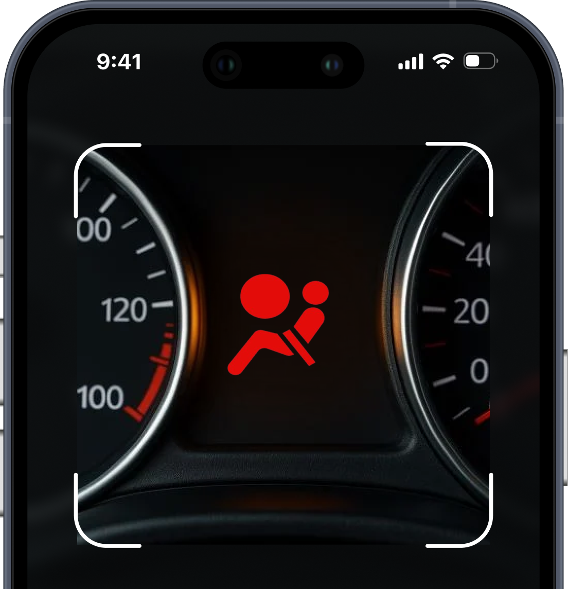 Car dashboard showing an illuminated Airbag Warning Light scanned in CarFix