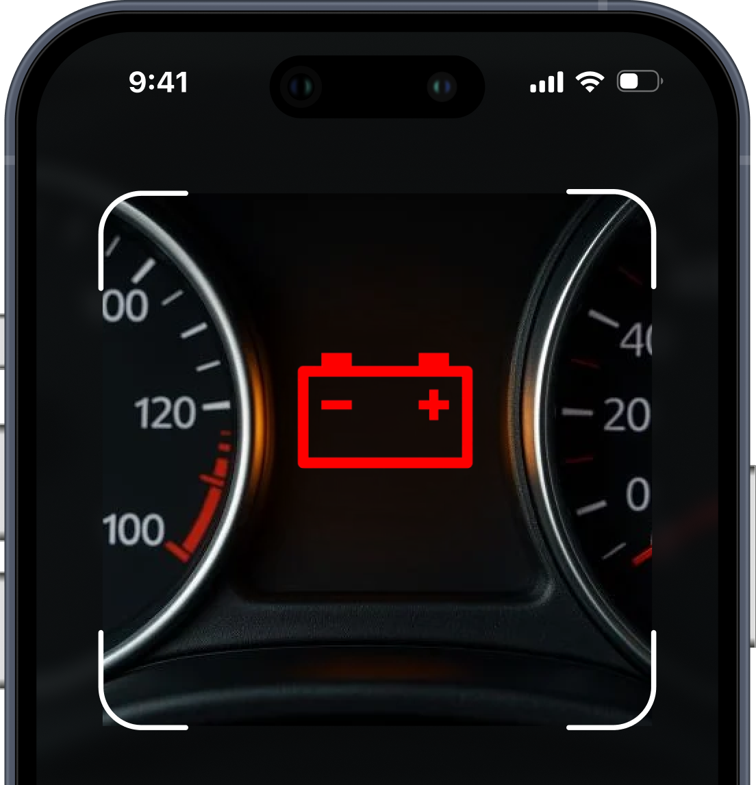 Car dashboard showing an illuminated Battery Warning Light scanned in CarFix