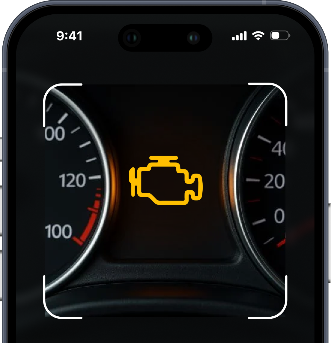 Car dashboard showing an illuminated Engine Management Light scanned in CarFix