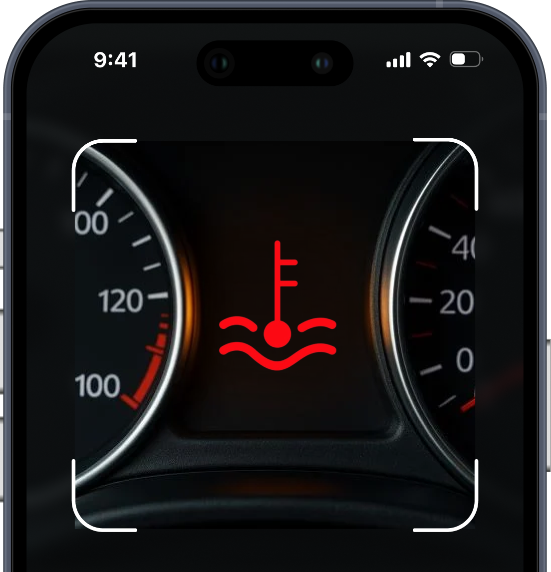Car dashboard showing an illuminated Engine Temperature Warning Light scanned in CarFix