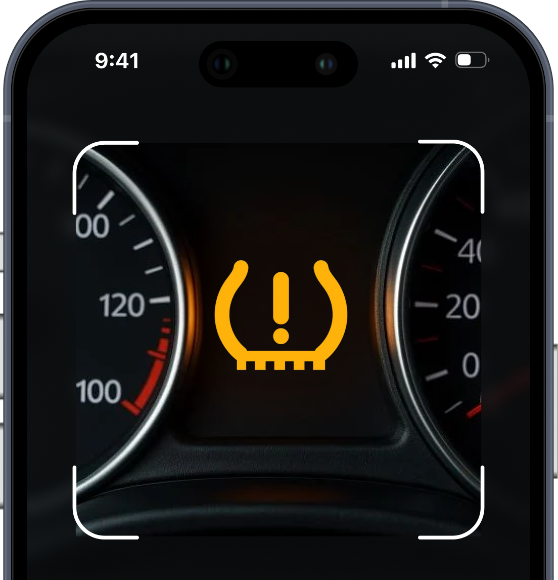 Car dashboard showing an illuminated Low Tire Pressure Warning Light scanned in CarFix