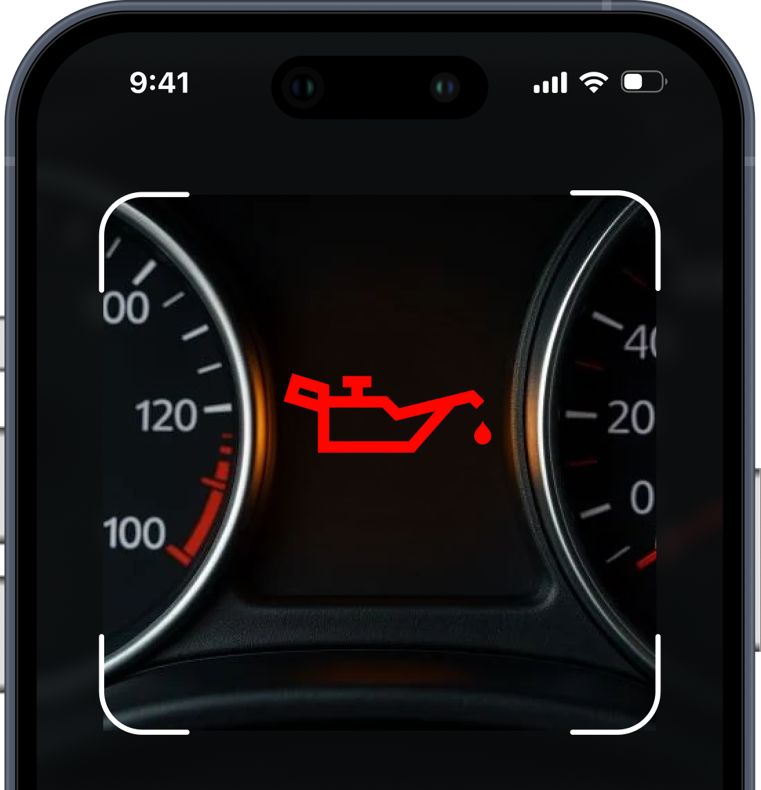 Car dashboard showing an illuminated Oil Pressure Warning Light scanned in CarFix