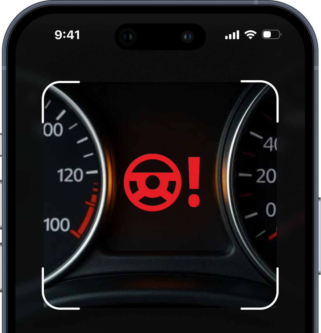Car dashboard showing an illuminated Power Steering Warning Light scanned in CarFix
