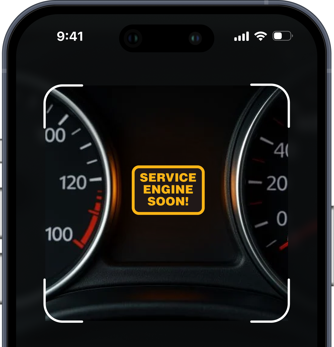 Car dashboard showing an illuminated Service Engine Soon Light scanned in CarFix